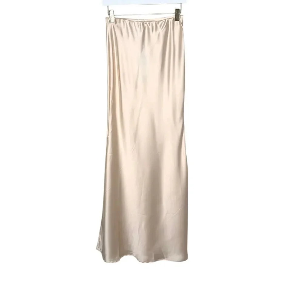 NWT FASHION NOVA satin maxi skirt cream size XS